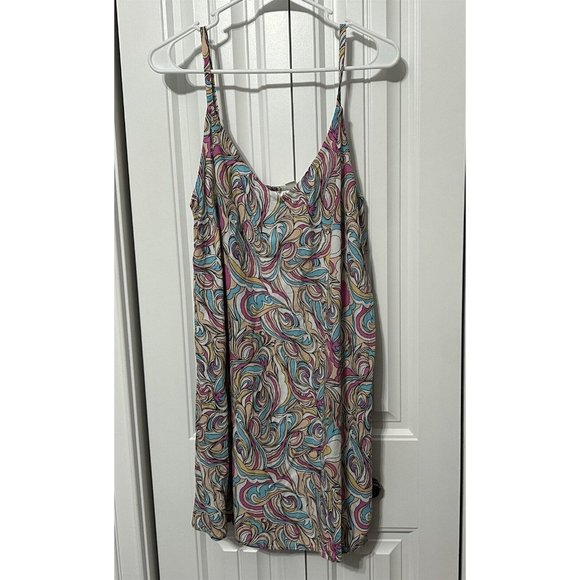 Roxy Daytrip Mini V Neck Slip Dress Swirly Daze Large Retro Swirl NEW - Picture 2 of 9